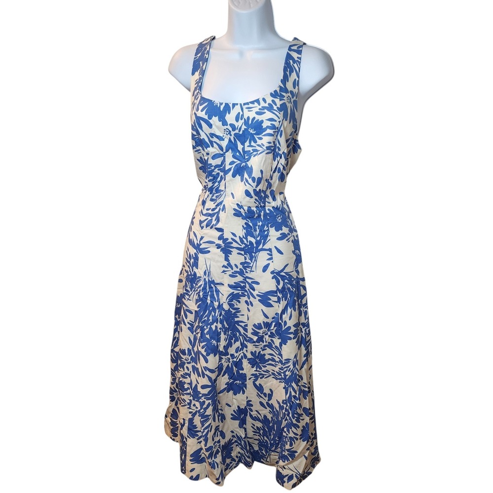 A‎ New Day Womens Blue White Floral Midi Dress Sleeveless Cotton Rayon Size 12